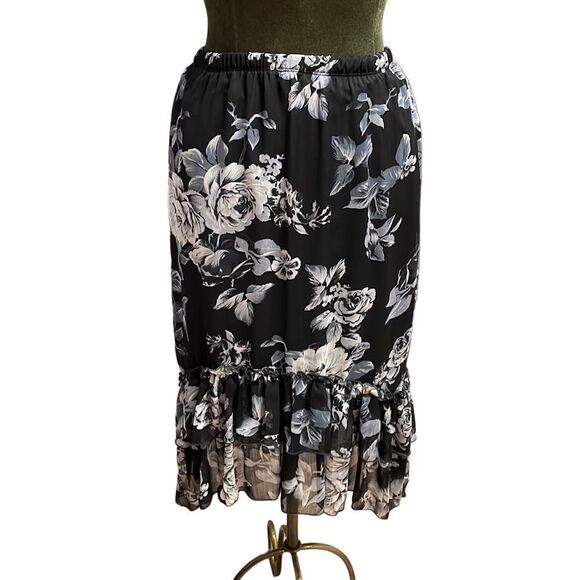 COUNTERPARTS Womens Floral Midi Skirt Ruffled Fairy Goth Size Small Asymmetrical - Picture 1 of 8